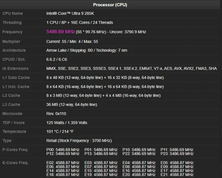 Intel Core Ultra 9 285K в тестах CPU-Z и Blender на 10% быстрее, чем Raptor Lake Refresh