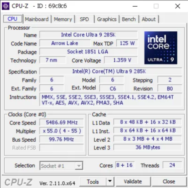 Intel Core Ultra 9 285K в тестах CPU-Z и Blender на 10% быстрее, чем Raptor Lake Refresh