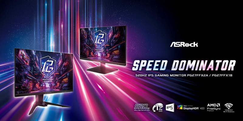 ASRock представляет игровые IPS-мониторы PG27FFX2A и PG27FFX1B c разрешением 1920x1080 и частотой 520 Гц