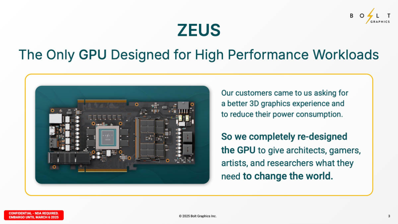 Zeus GPU от Bolt Graphics подходит для игр, рендеринга, моделирования, и как утверждается в 10 раз быстрее, чем RTX 5090