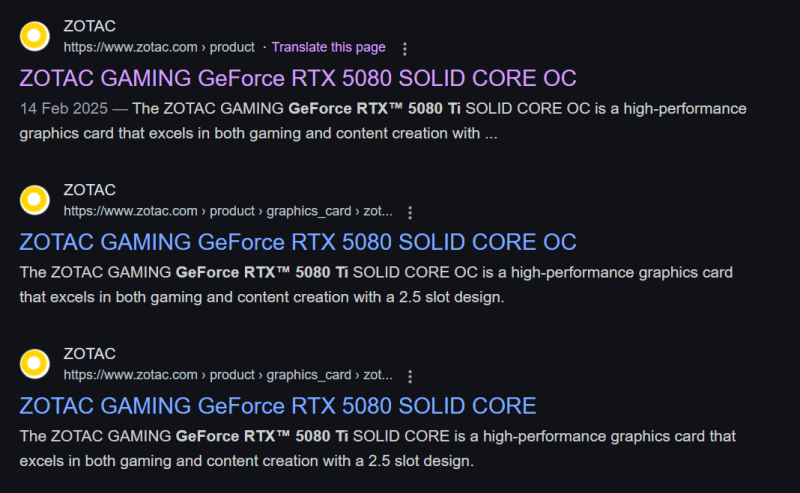 На сайте ZOTAC замечена видеокарта GeForce RTX 5080 Ti