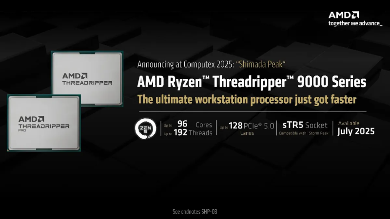 AMD анонсирует процессоры Ryzen Threadripper PRO 9000 "Shimada Peak" HEDT с 96 ядрами Zen5 и тактовой частотой 5,4 ГГц