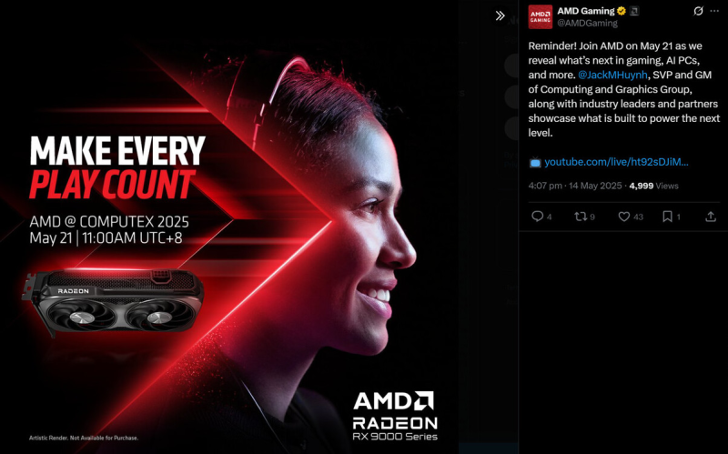 AMD намекает на презентацию Radeon RX 9060 XT уже 21 мая в рамках выставки Computex 2025